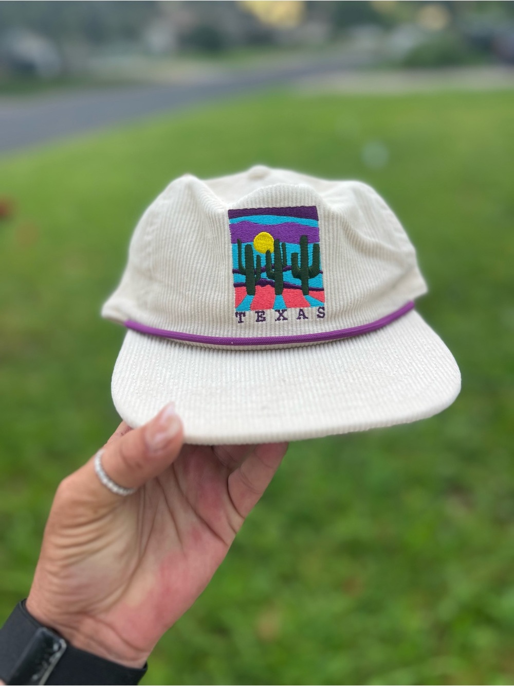 Vintage Style Corduroy Mighty Fine Cream Trucker Hat with Texas Embroidery